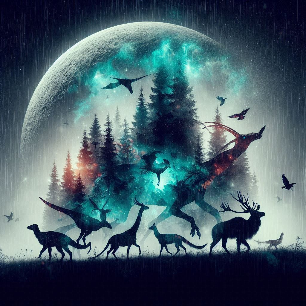 double exposure beautiful fantasy DALL-E 3 portrait landscape..