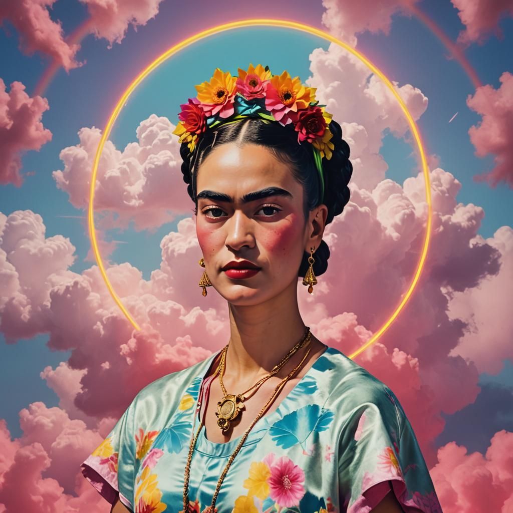 Frida Kahlo art Holiday Vibes  minimalism modern    with neo...