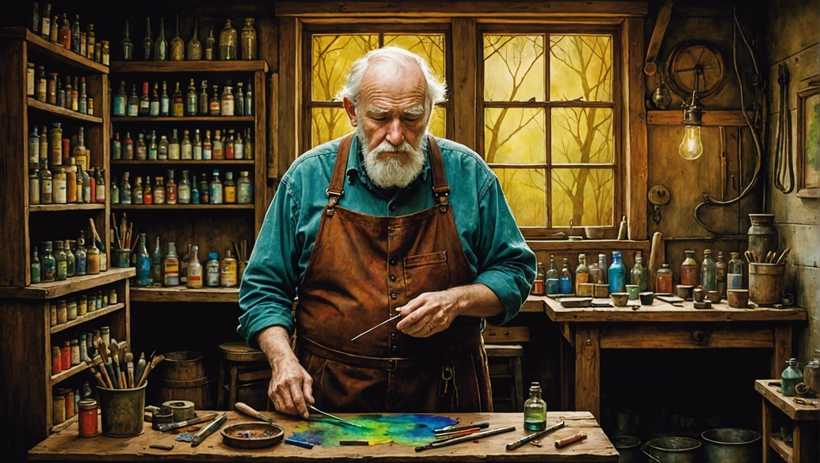 Old man at workbench