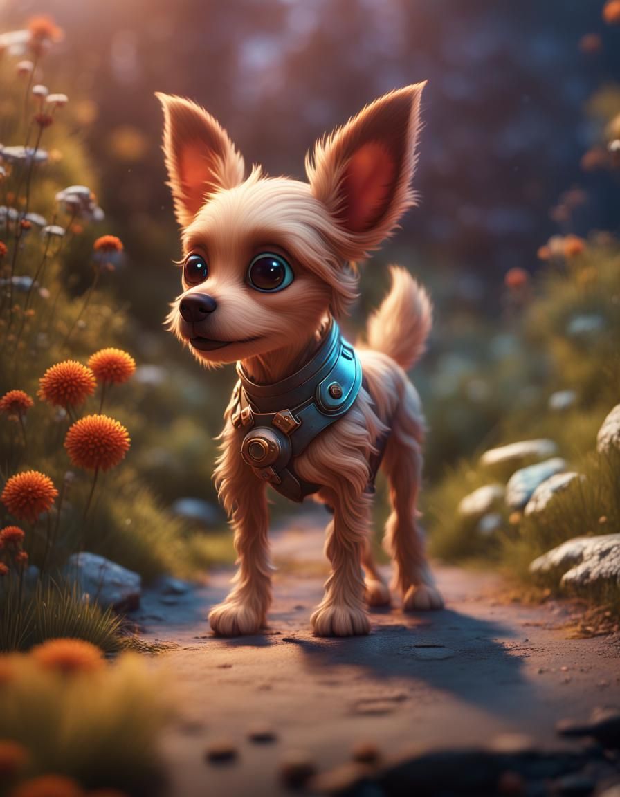 An little cute dog, looks at us detailed matte painting, deep color ...