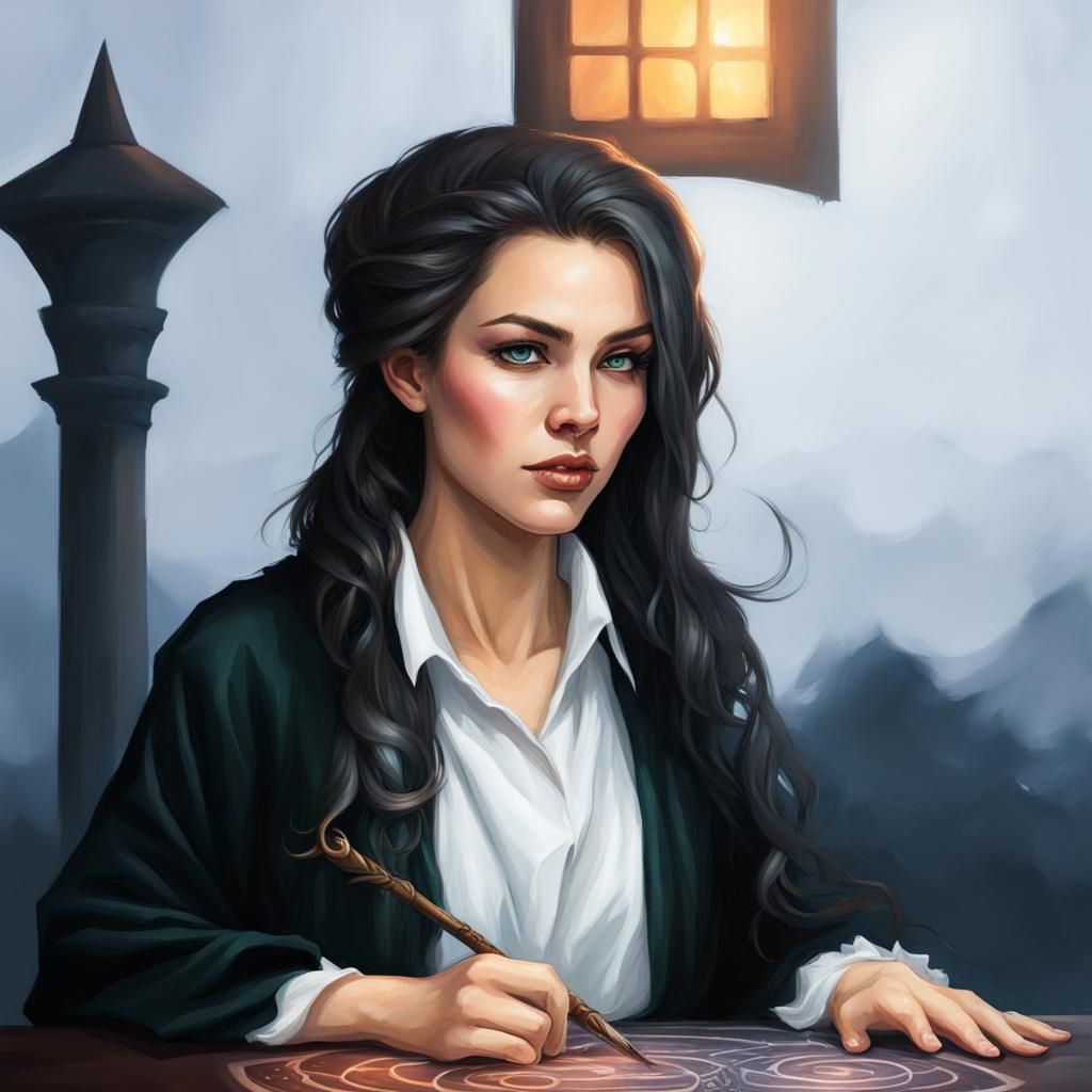 D&D fantasy art painting female wizard