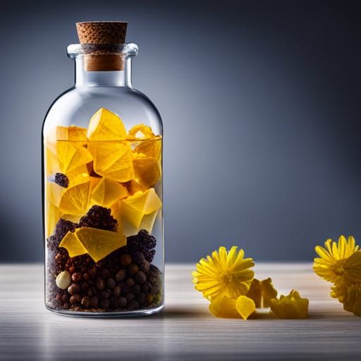 A beautiful shiny yellow crystal in a bottle