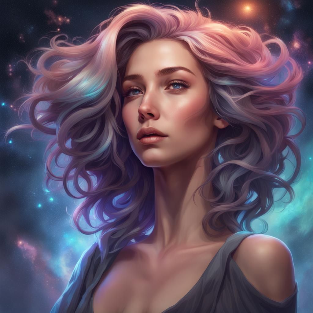 a beautiful girl with stunning galaxy hair - AI Generated Artwork ...