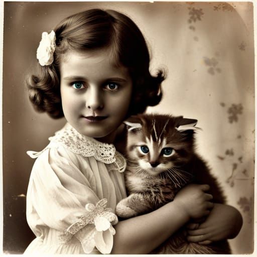 Girl and kitten   by @Katha