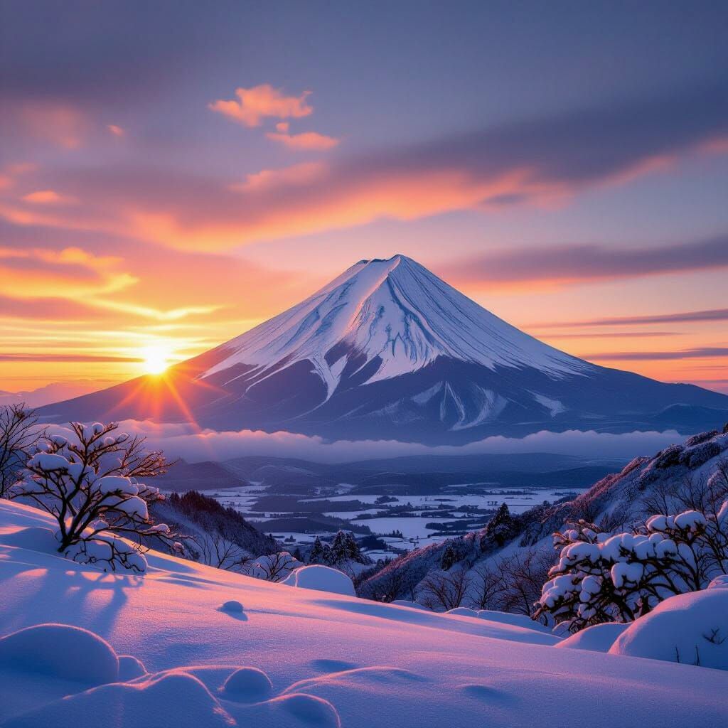 Mount Fuji Sunrise in Photorealistic Style