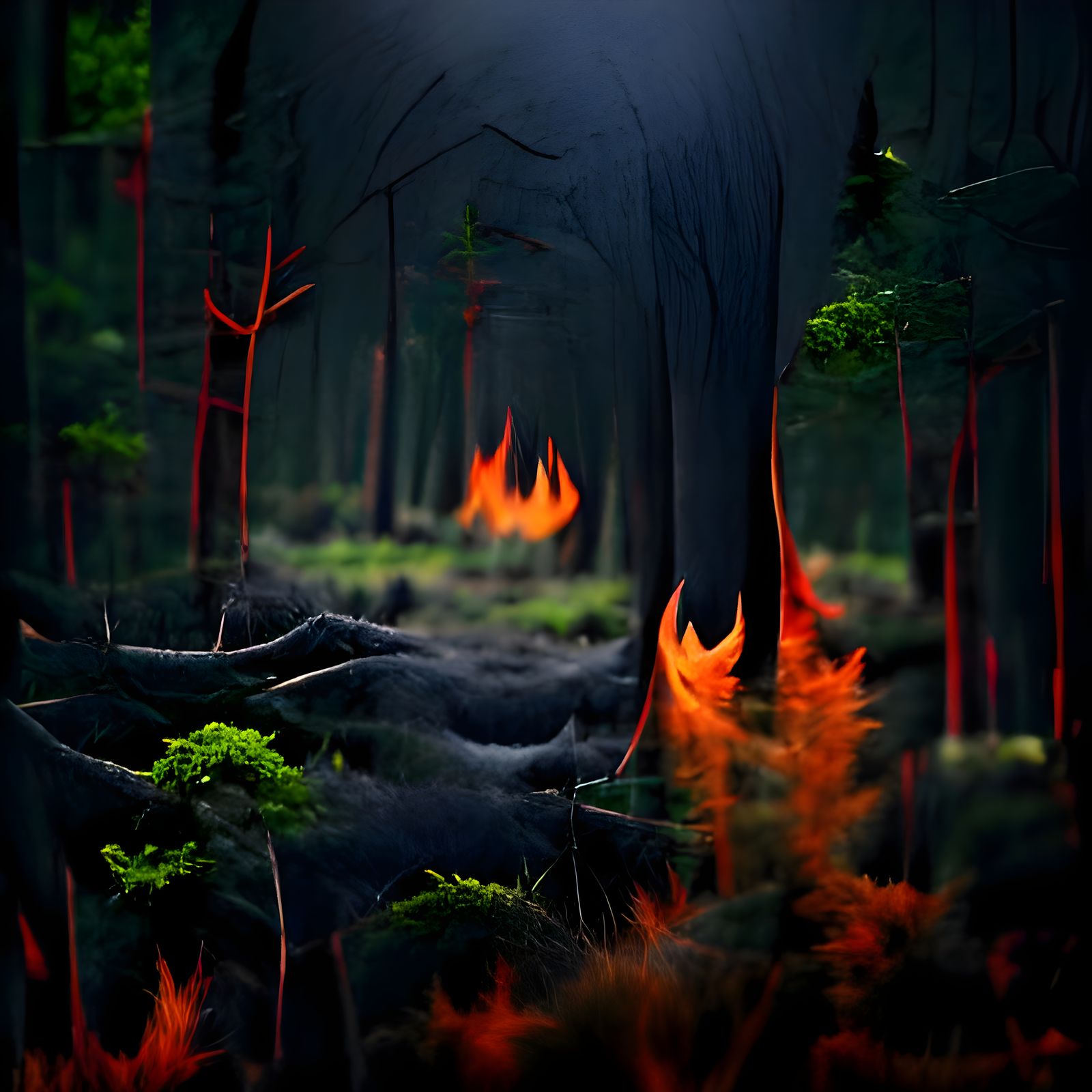 Dark forest on fire