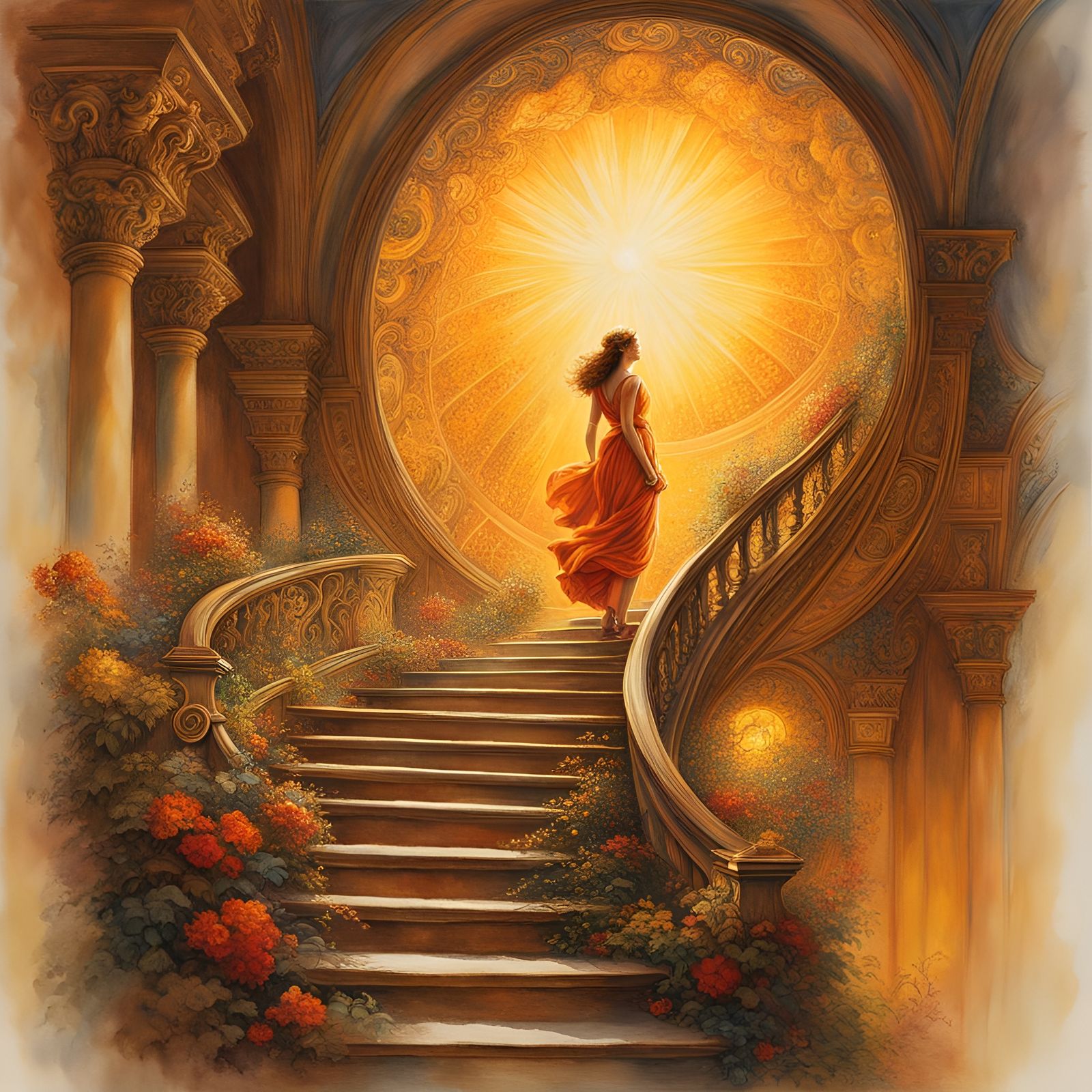 A woman climbing the stairway to Heaven