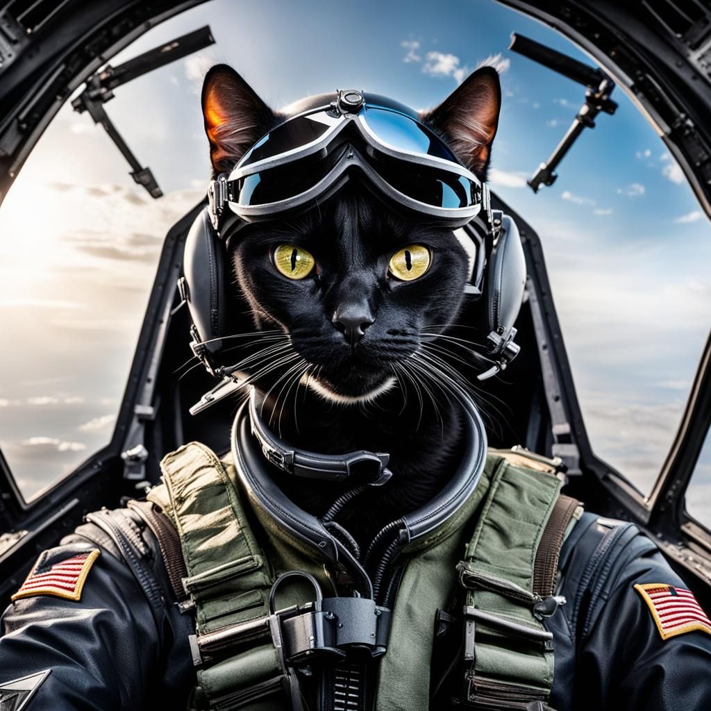 Black Cat as fighter pilot in cockpit