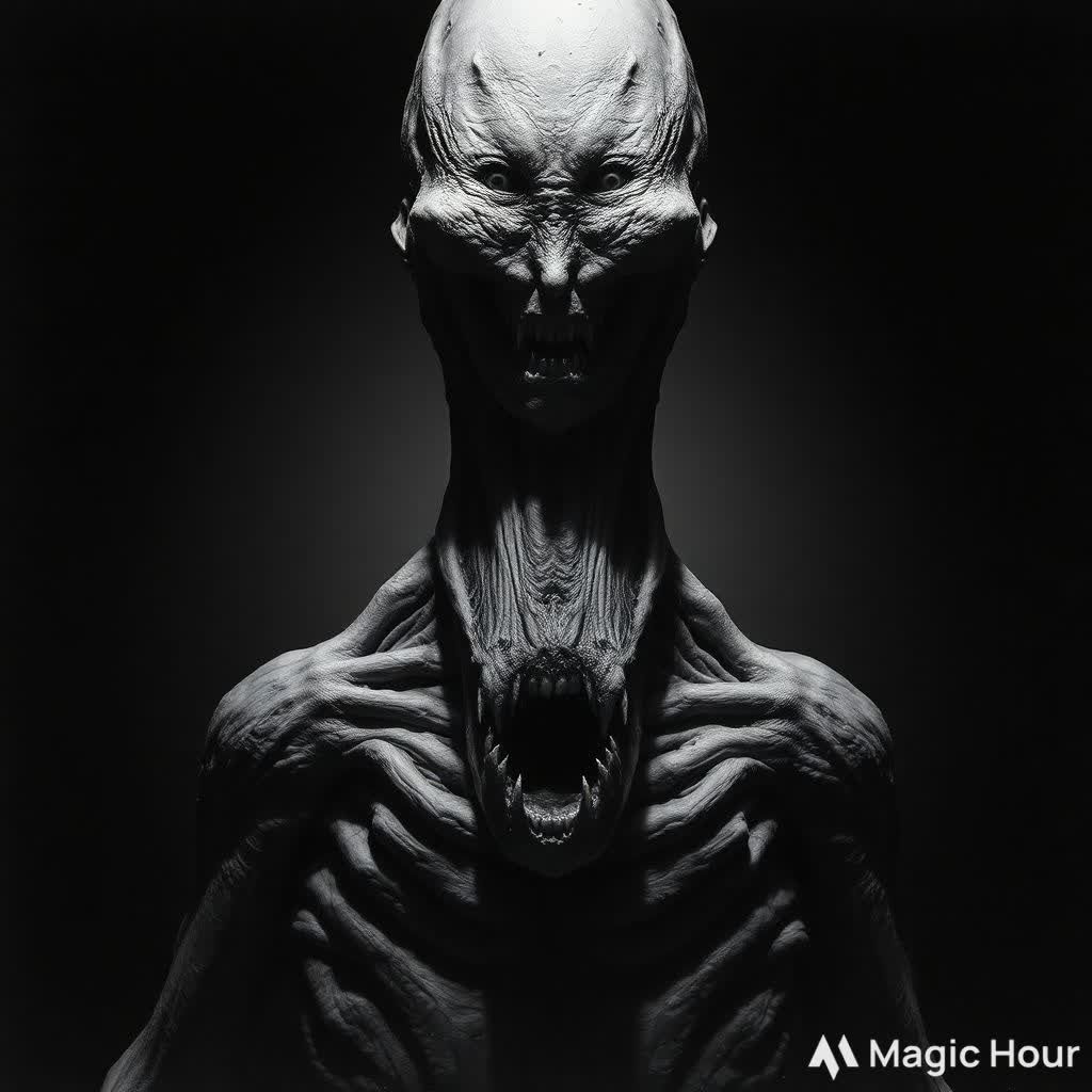Scary realistic black and white horror art creation of a nig...