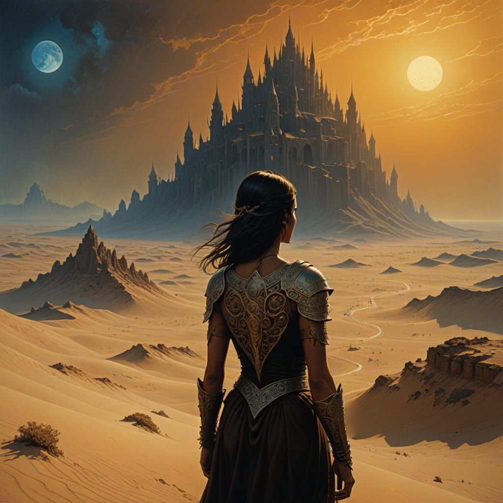Beyond - Mystical Desert Maiden Amidst Golden Dunes and Ench...