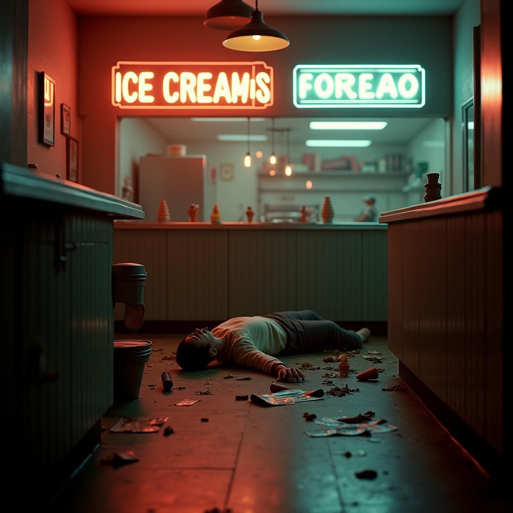 Mysterious Ice Cream Shop Crime Scene: Film Still
