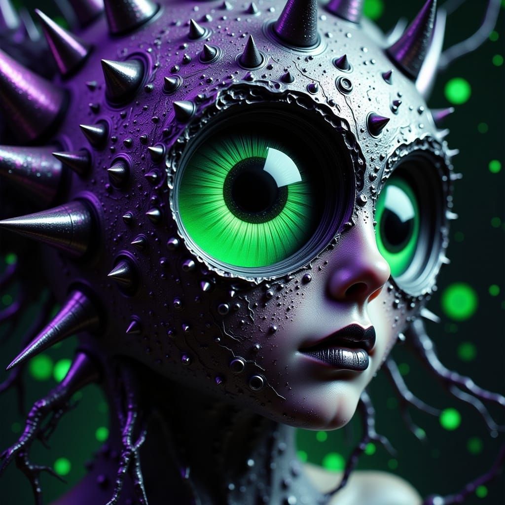 Surreal Stone Eye with Glitter in Purple and Green