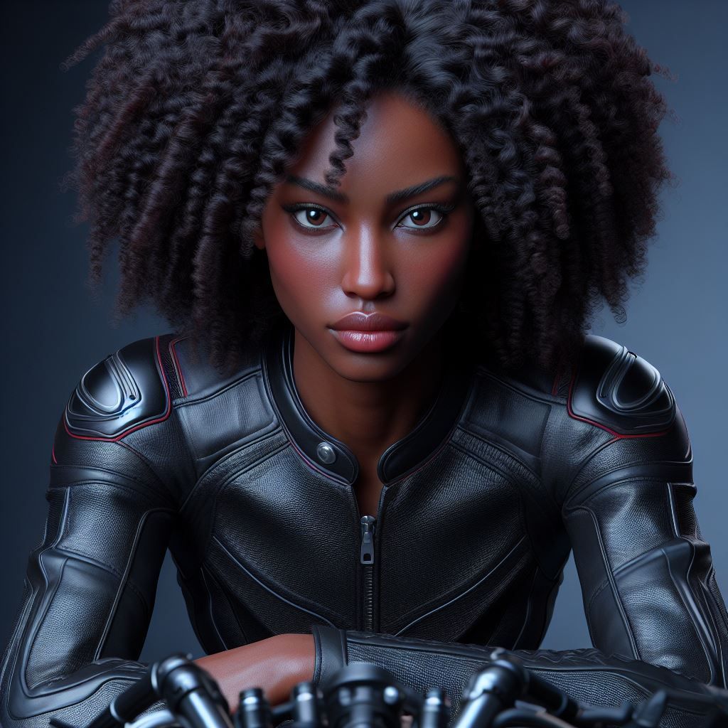 Ebony biker girl in leather