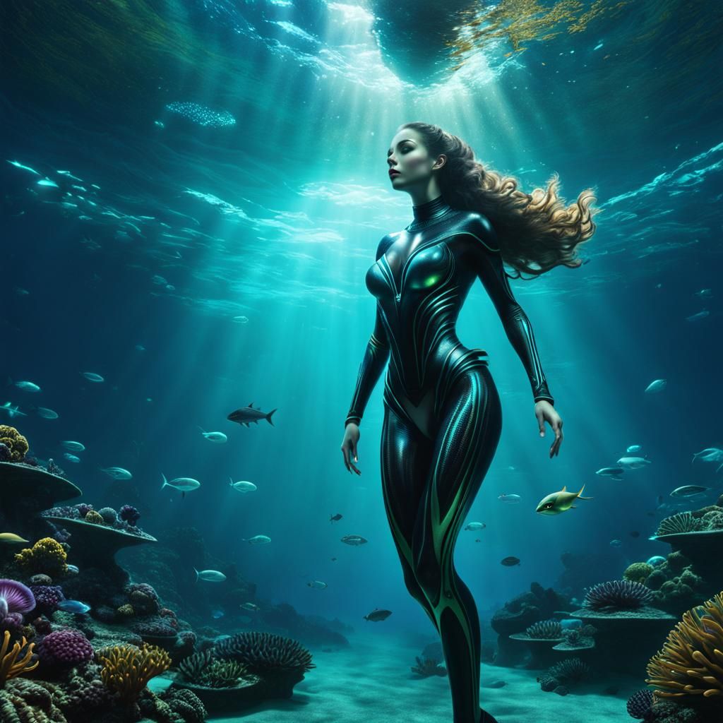 beautiful, ((alien)) woman, underwater, full body, 8k 