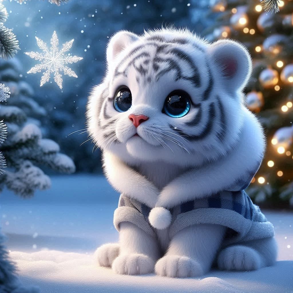 snowy tiger loves snowy days and snowy snowflakes