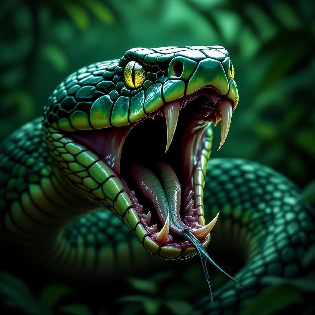 Close-Up of Snake Maw with Bared Fangs