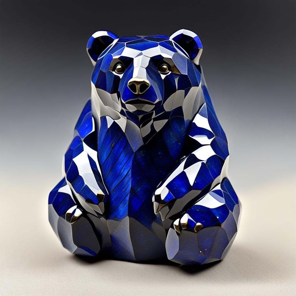 Lapis Lazuli Gemstone scale faceted Obese Bear sculpt" AI Generated