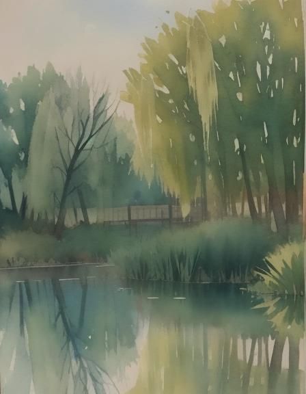 Reflections in Water, spreading green willow tree reflected ...