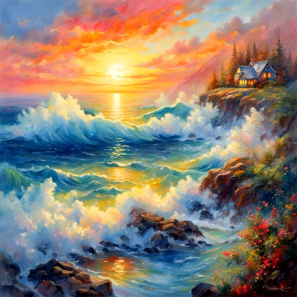 Whimsical Sunset at Sea in Ethereal Fantasy