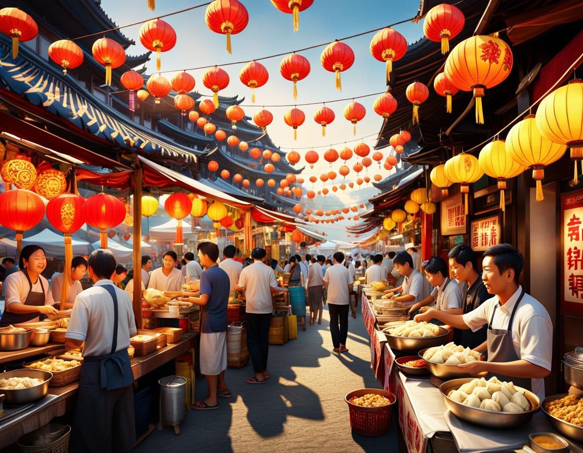 Family Joy at the Dumpling Stand
