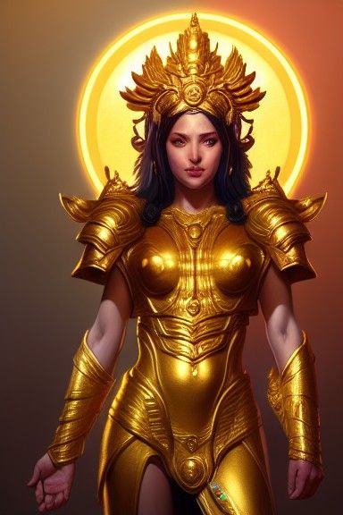 Omnipotent goddess with golden armor