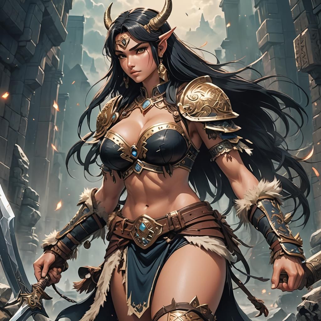 A beautiful, barbarian with a beautiful body exudes an encha...