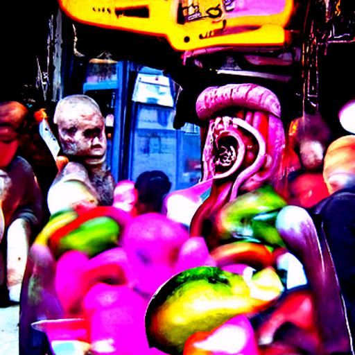 "busy populated street meatcity biopunk" by Giger, photograp...