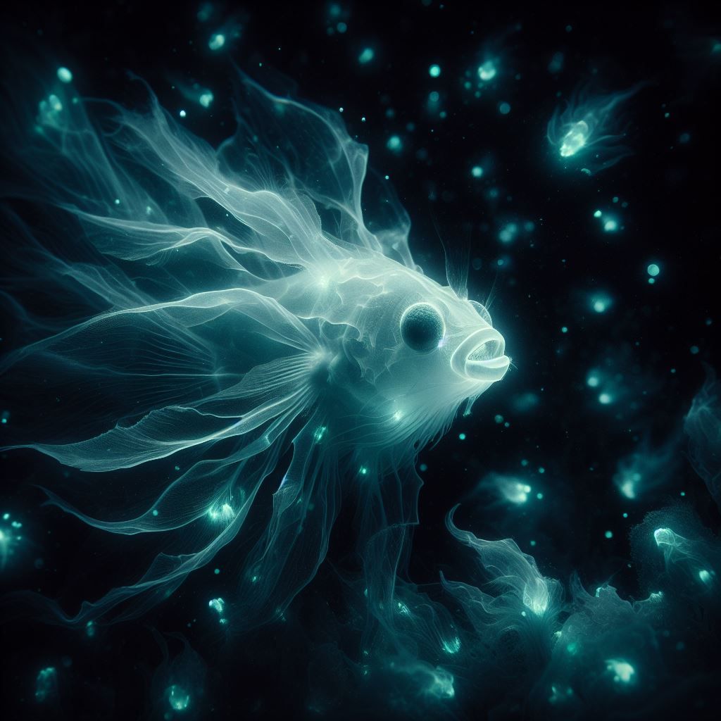 Ethereal, bioluminescent deep sea fish