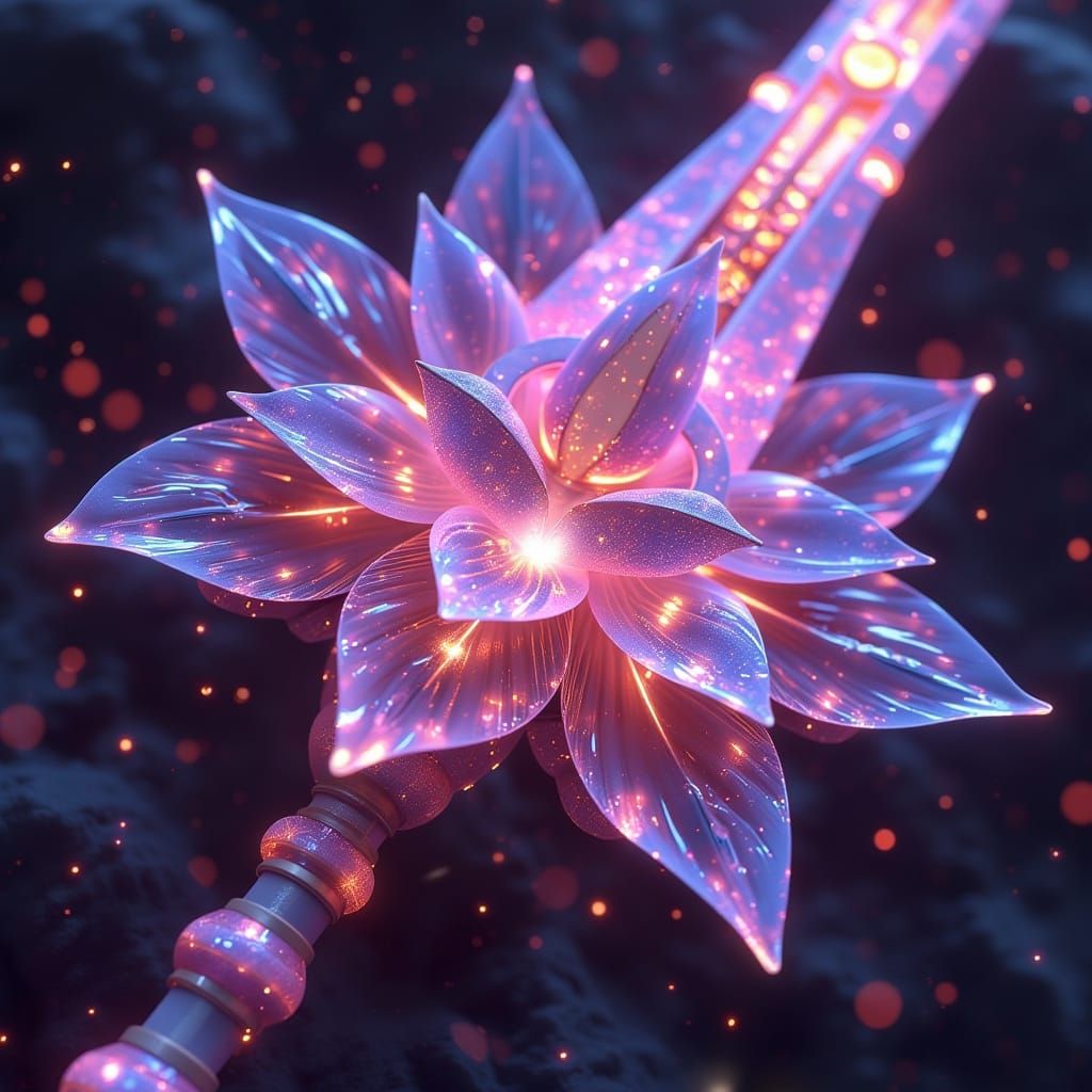 Fantasy Sword with Radiant Lotus Blade in Futuristic Style