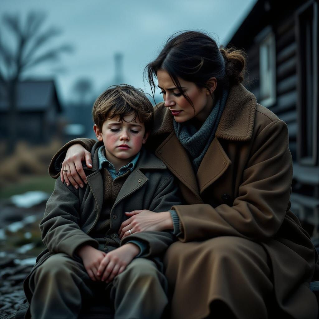 Comforting Embrace in Cinematic Dark Tones