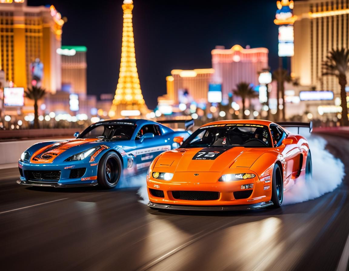 Drag race and drifting on the Las Vegas Strip AI Generated Artwork