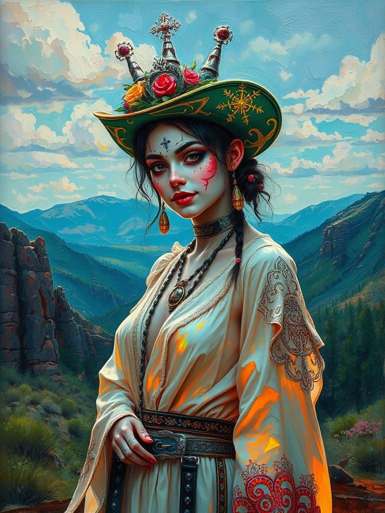 Wild West Rainbow Fairy Landscape in Impasto Style