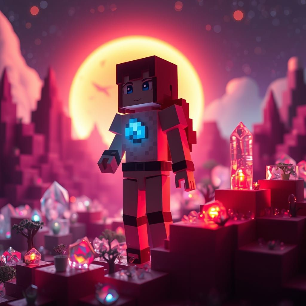 Minecraft Woman in Bauhaus Alien Landscape