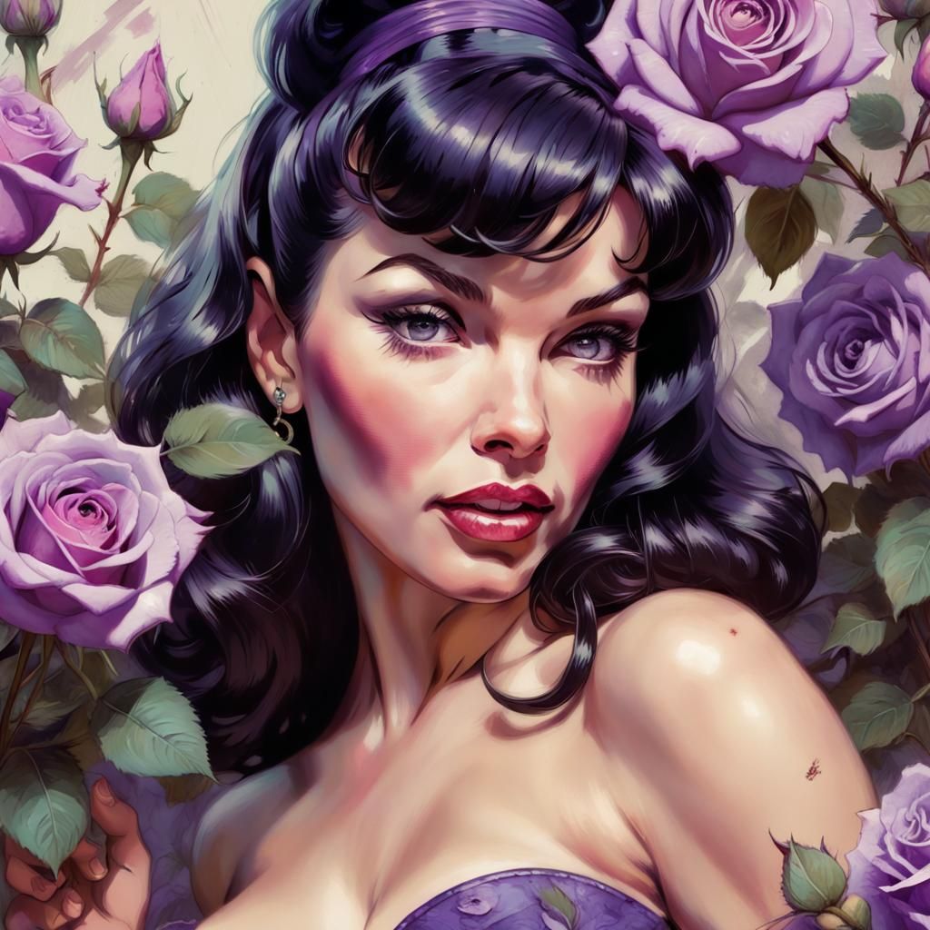 Gorgeous Betty Bombshell with purple roses by Per.