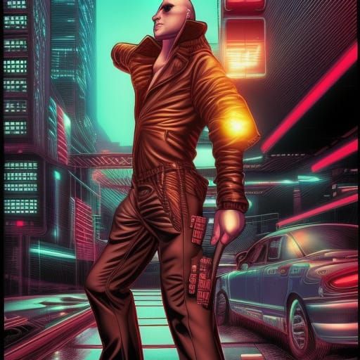 tanzender skinhead im cyberpunkstyle