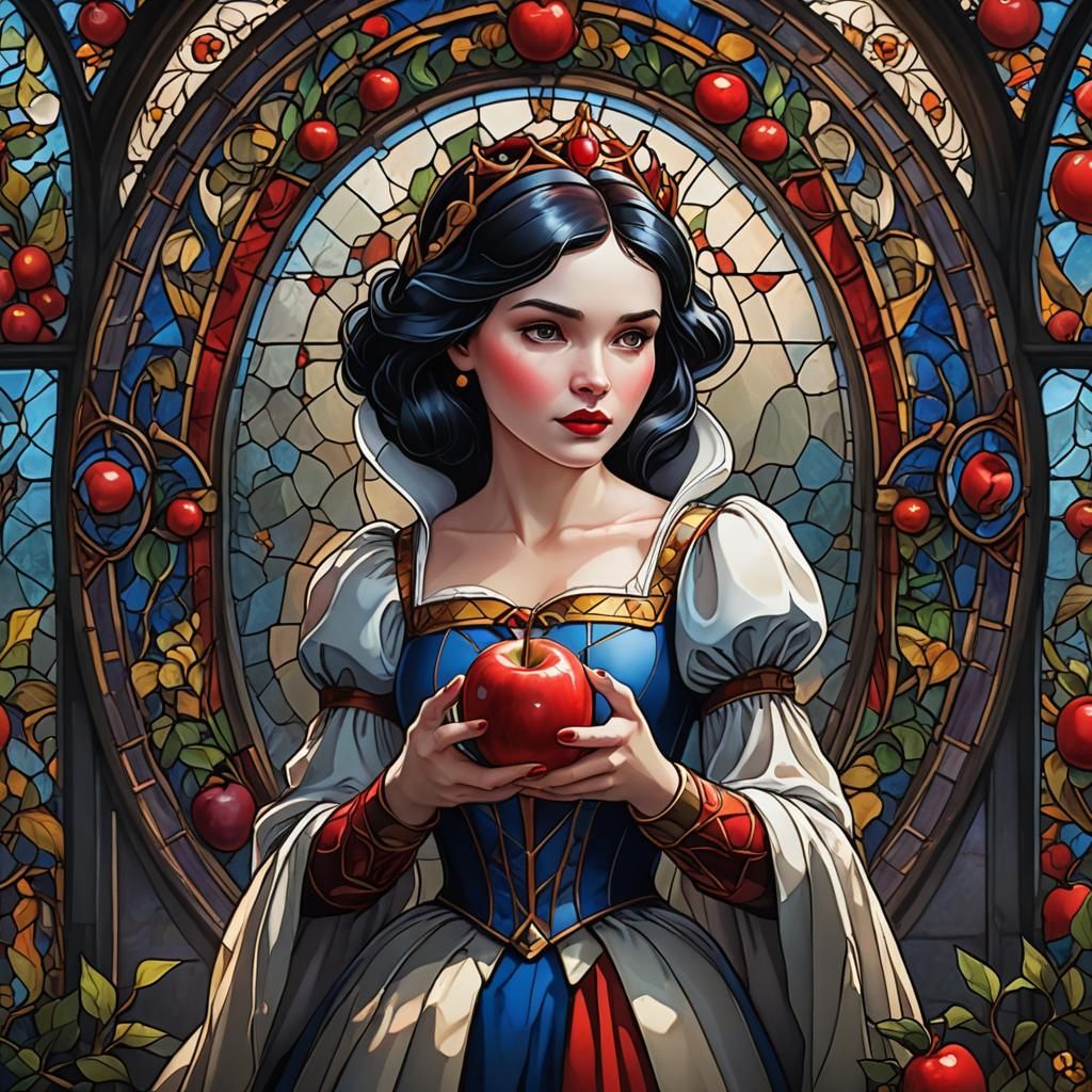 Lovely snow white holding red apple. - AI Generated Artwork - NightCafe ...