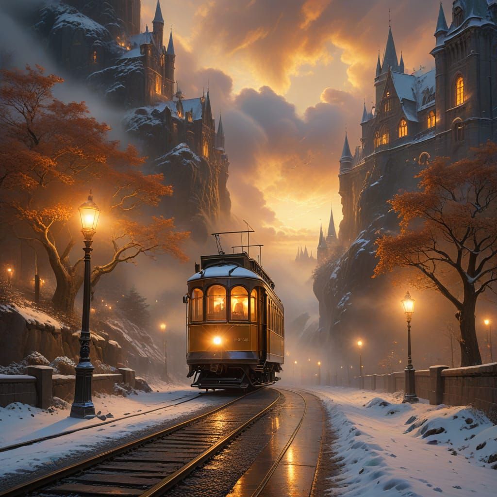 Fantastical Gothic Tramway at Sunset