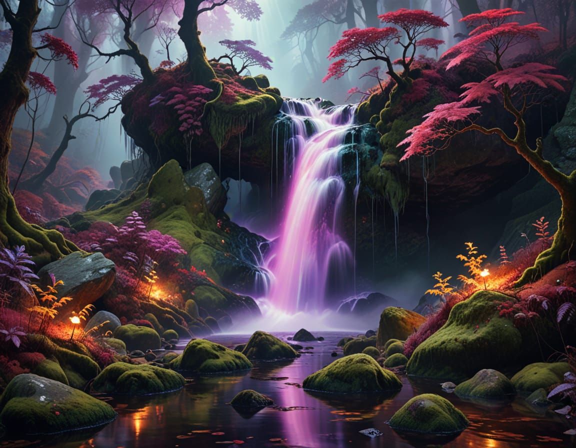 An enchanted waterfall of liquid moonlight