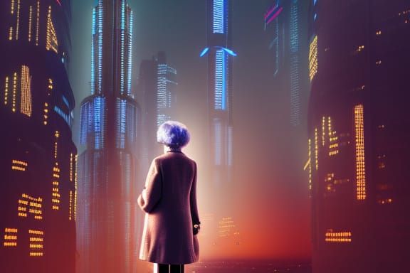 "elderly lady" in a Cyberpunk  bladerunner city , Cinematic ...