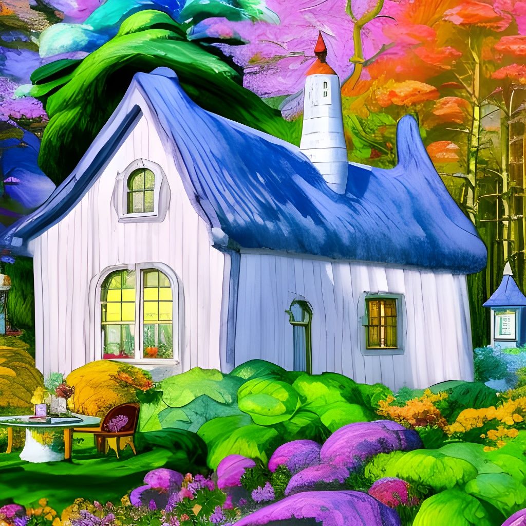 Moomin house, cottagecore, scenic, hyperdetailed, rgb, color...