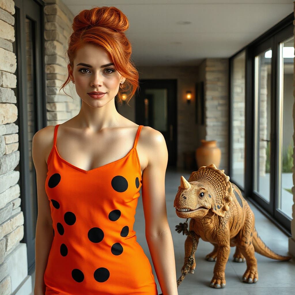 Wilma Flintstone walking the pet Dino  by @D-ART