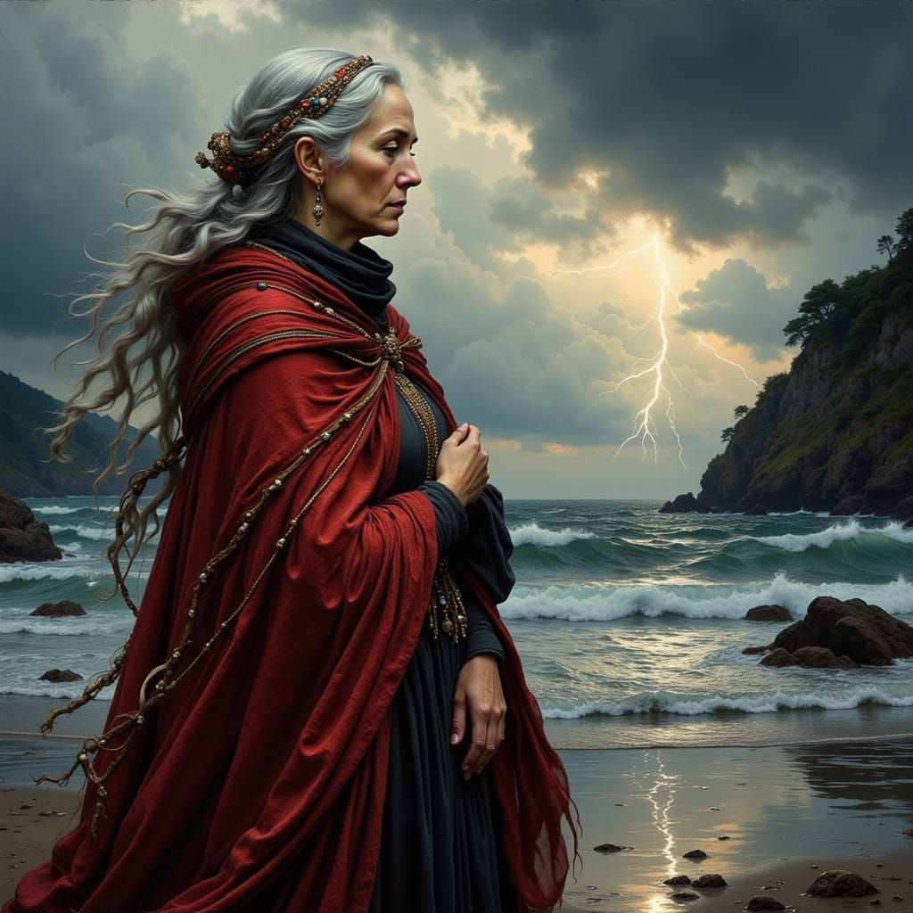 Romantic Portrait of an Old Woman in Pre-Raphaelite Style