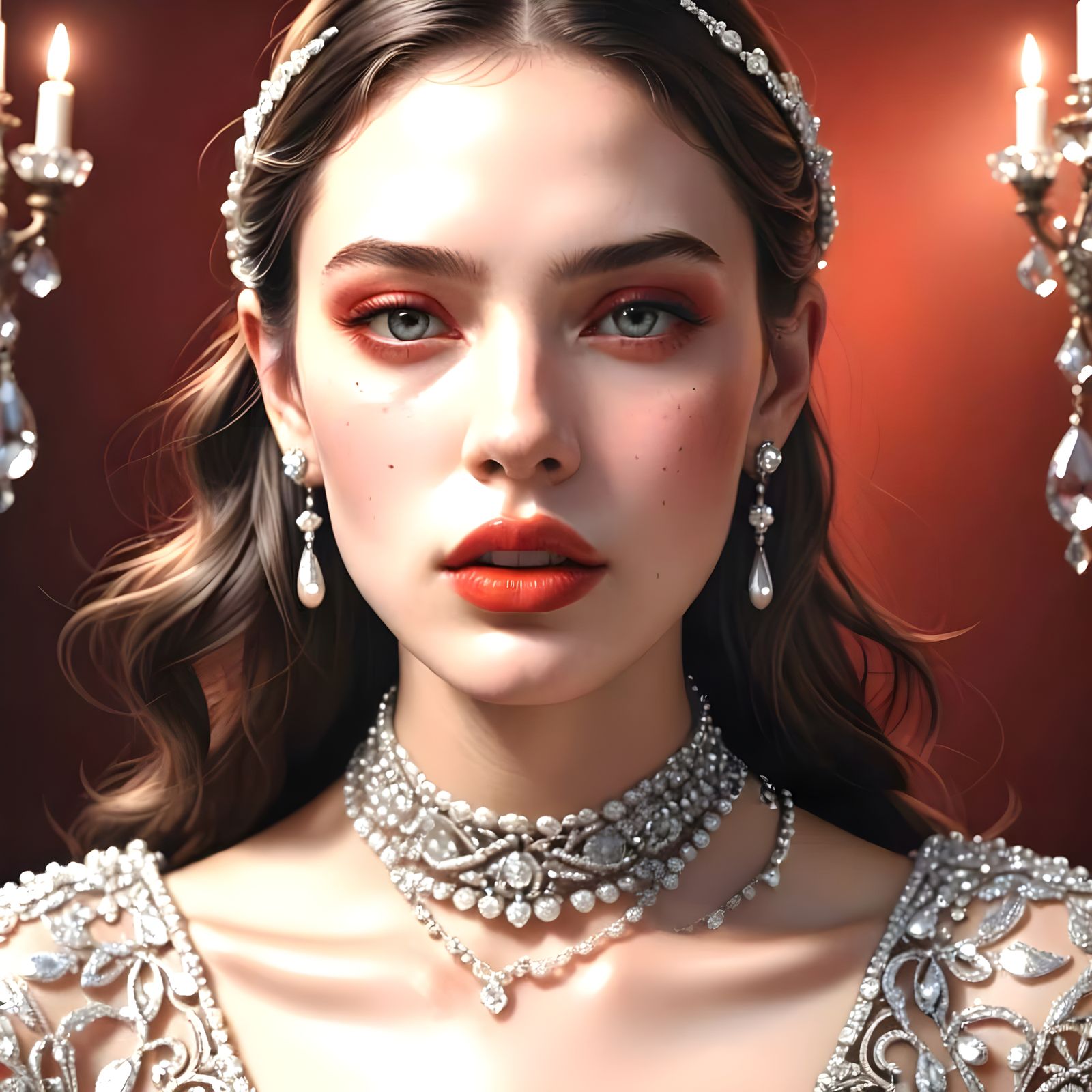 Hyperrealistic Portrait Detail with Diamond Choker and Rings