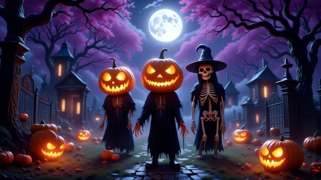 Haunting Halloween Scene in Moonlit Graveyard
