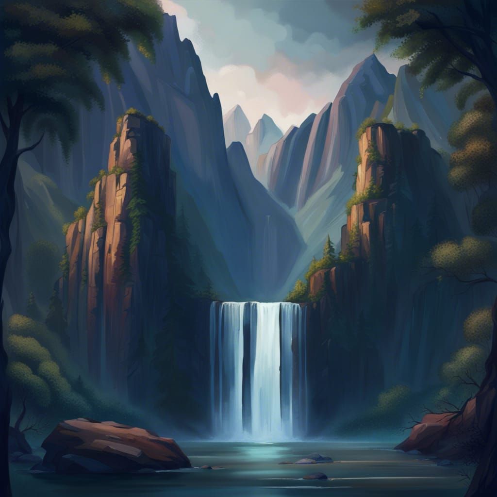 Waterfall and mountains - AI Generated Artwork - NightCafe Creator