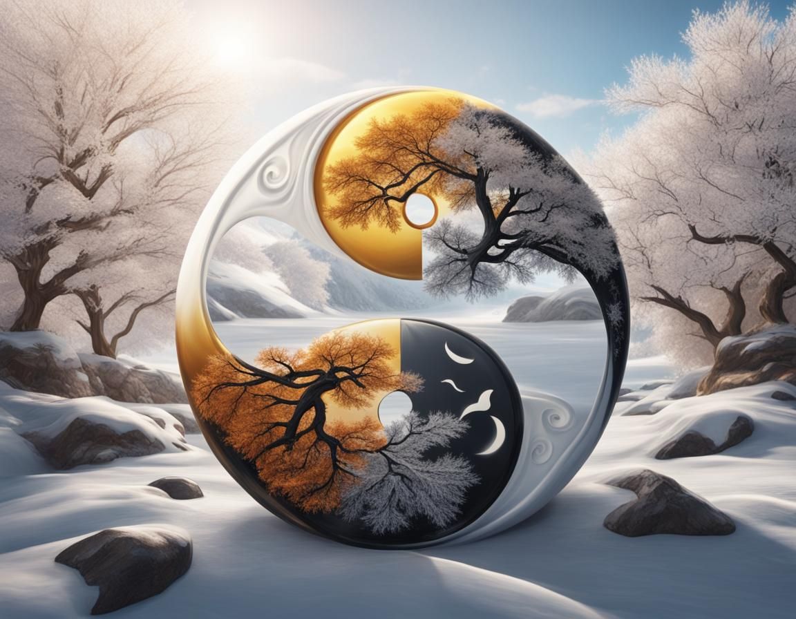 🌞❄️ Yin Yang of seasons, Balanced, Photorealistic, Dual lig...