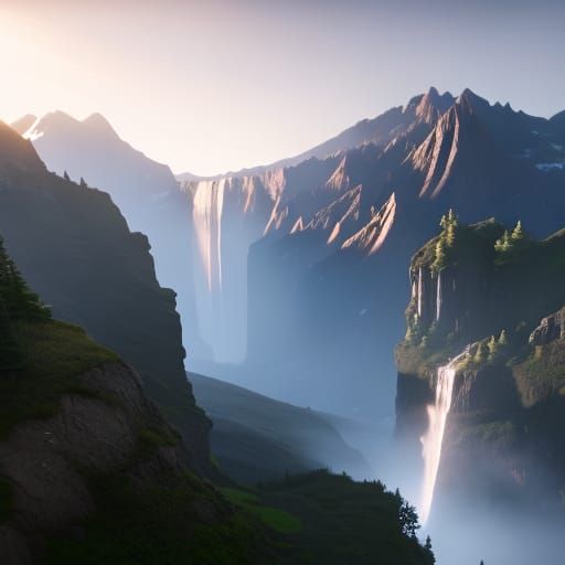 Waterfall and mountains