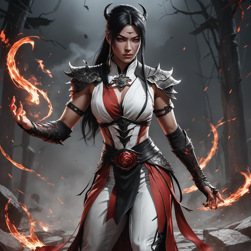 Infernal from Mortal Kombat, white skin, black hair, red clo...