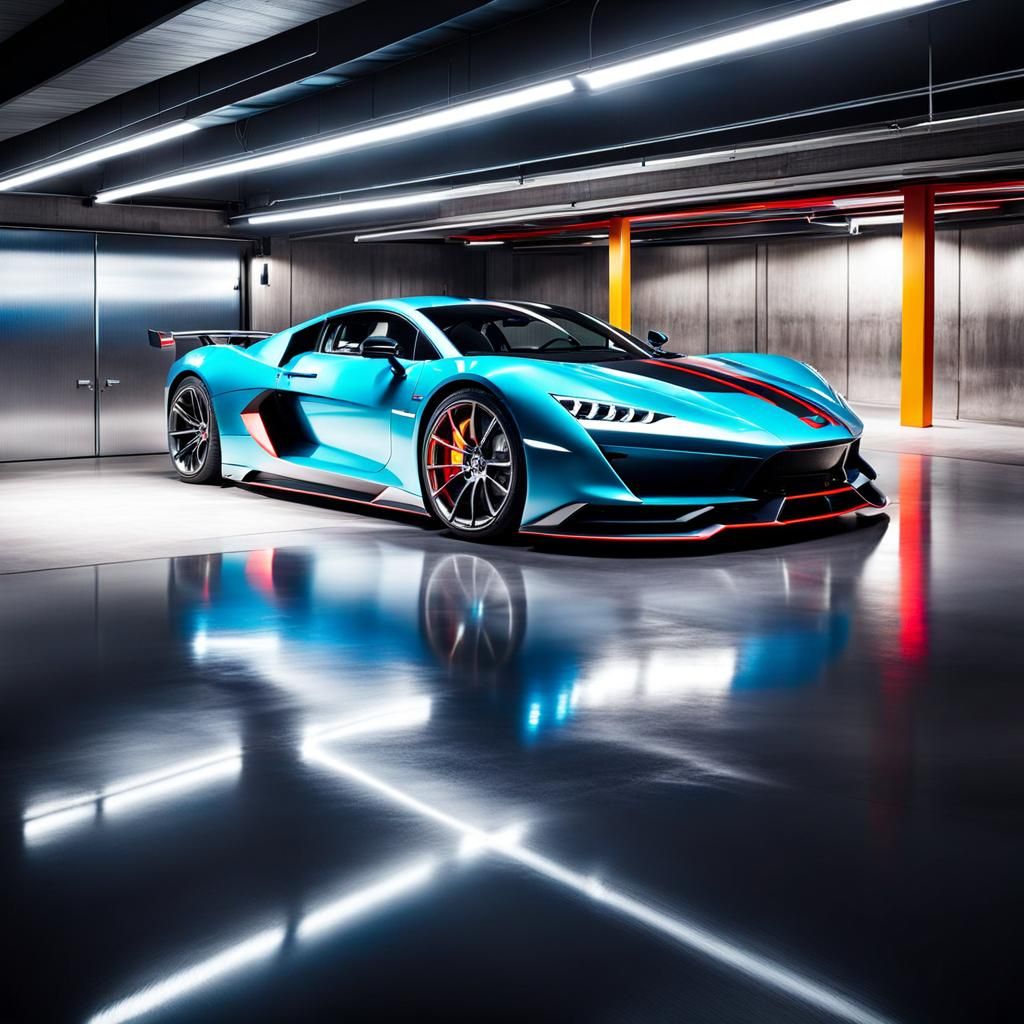 Luxury Sports Car in a High-Tech Underground Garage