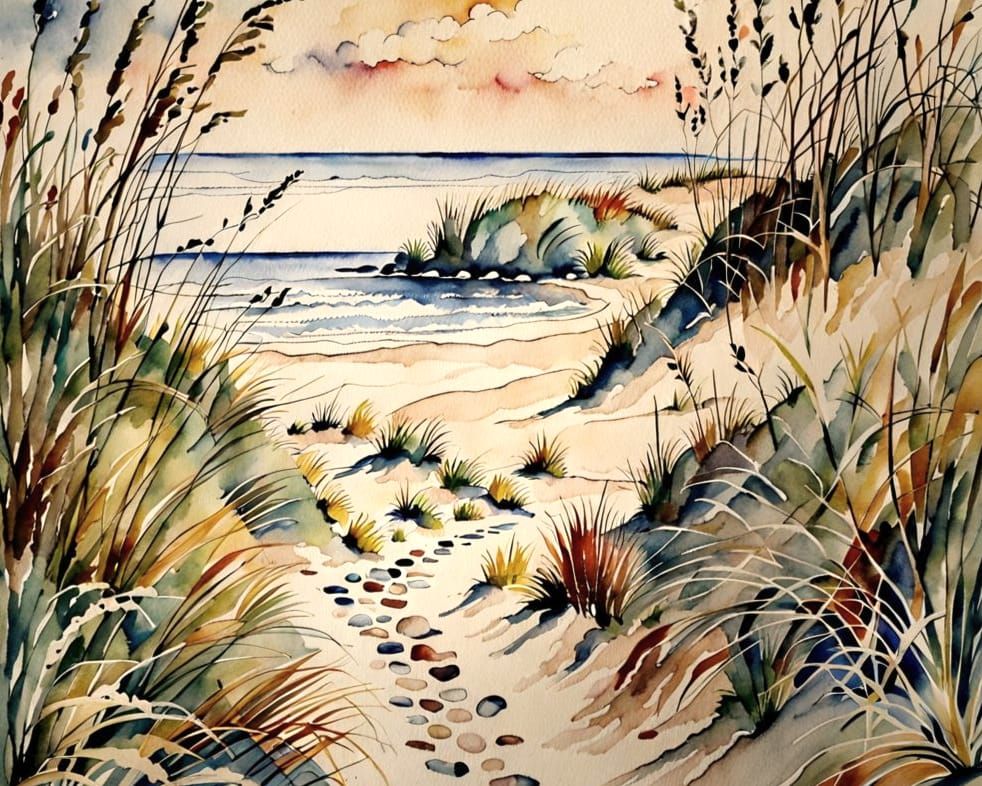 beach seen from the path throw the dunes